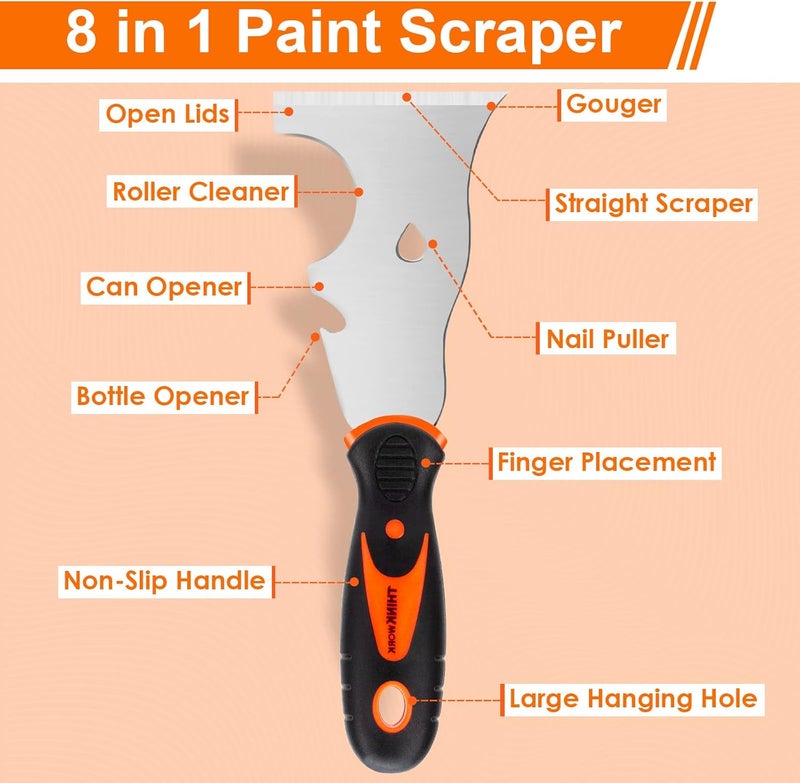 THINKWORK Putty Knife Set - 14Pcs Stainless Steel Paint Scraper Tools, Drywall Knife Set for Removing Wallpaper, Repairing Drywall, Applying Putty, Taping, Scraping Plaster, Cement, Adhesive - Image 5